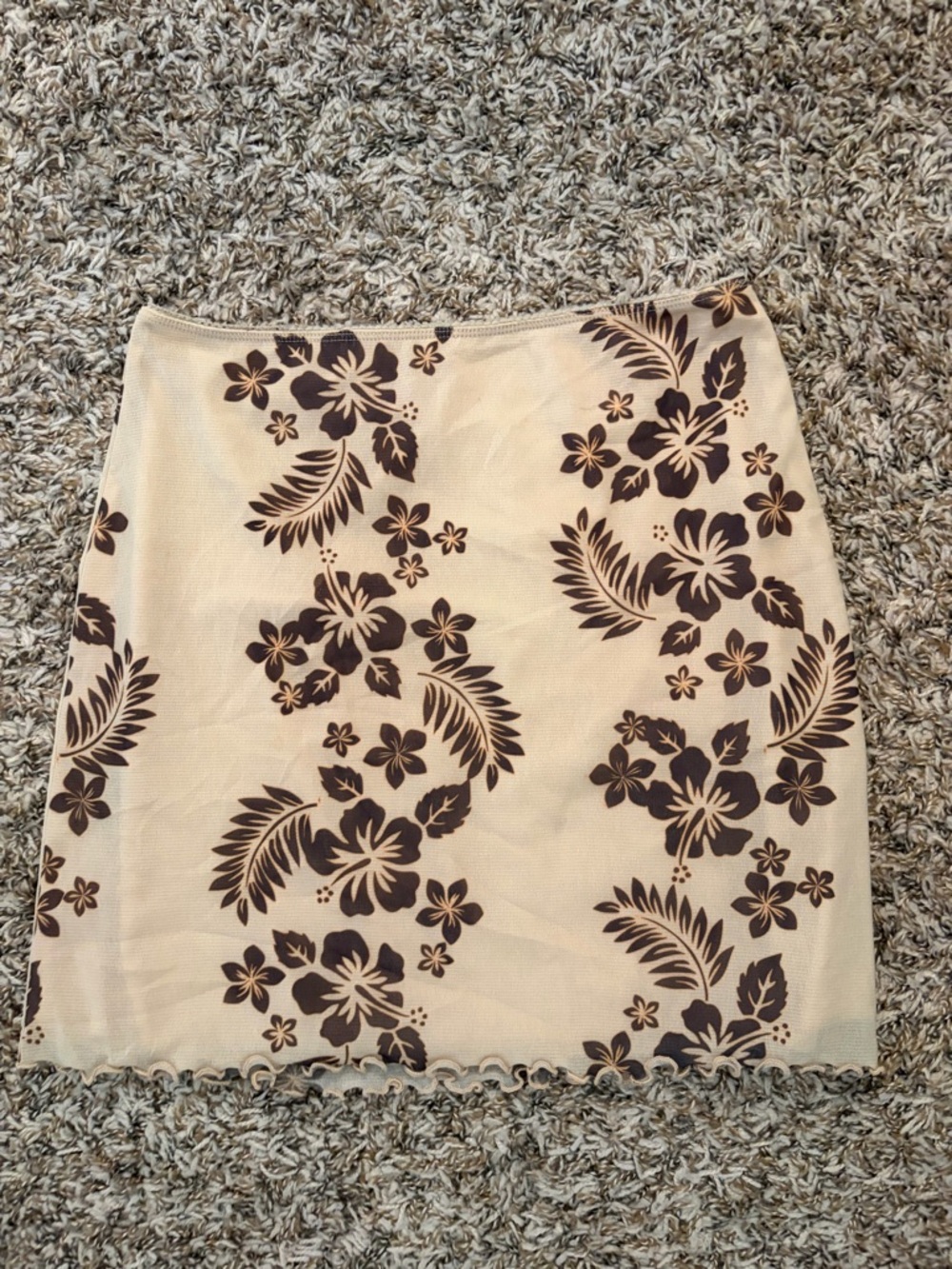 Urban Outfitters Cream Mini Skirt with Brown Floral Print